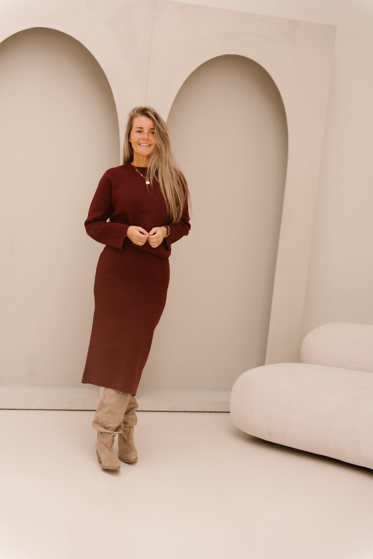 Objreynard knit skirt windsor wine - Bij Keesje - Object - rok