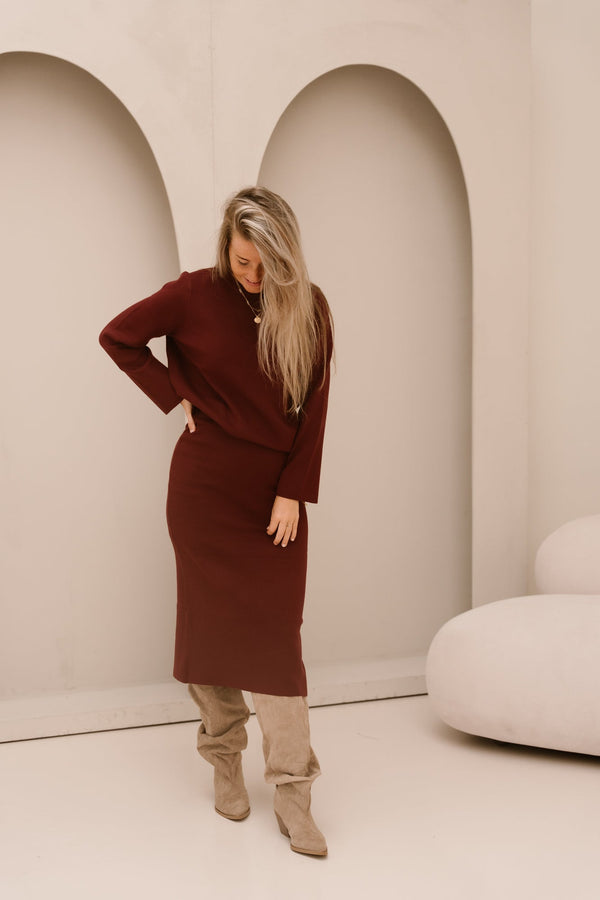 Objreynard knit skirt windsor wine - Bij Keesje - Object - rok