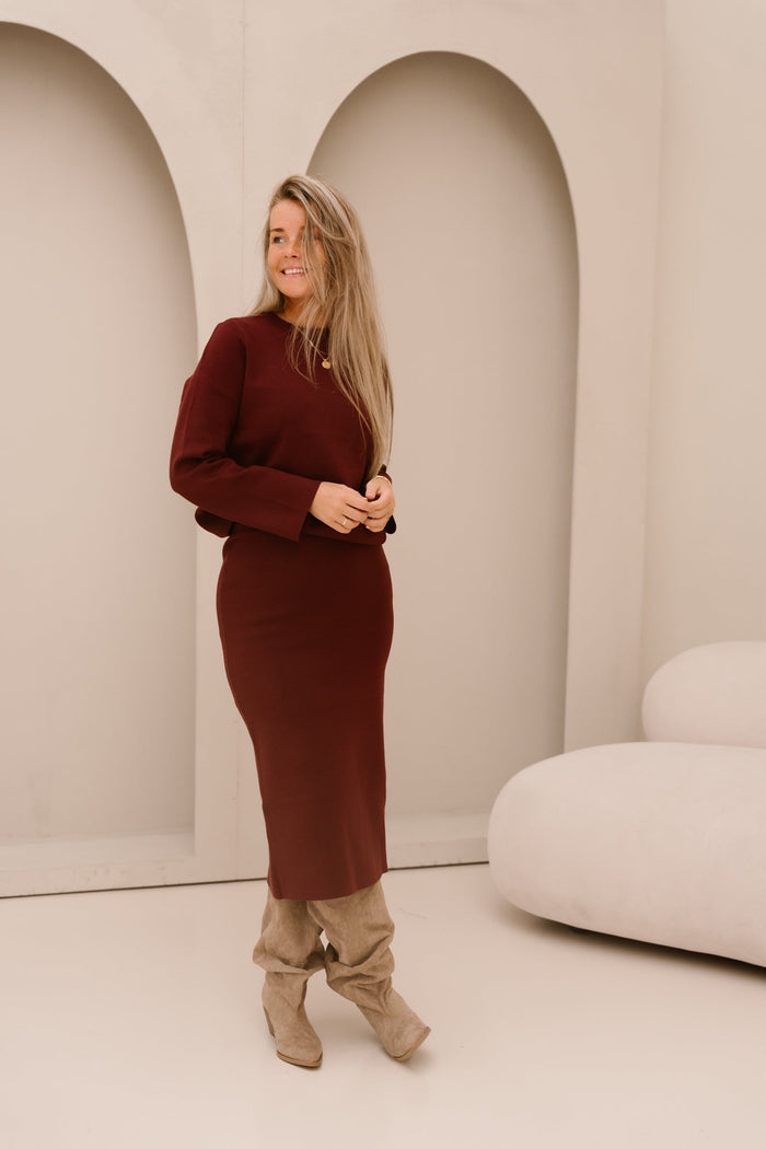 Objreynard knit skirt windsor wine - Bij Keesje - Object - rok