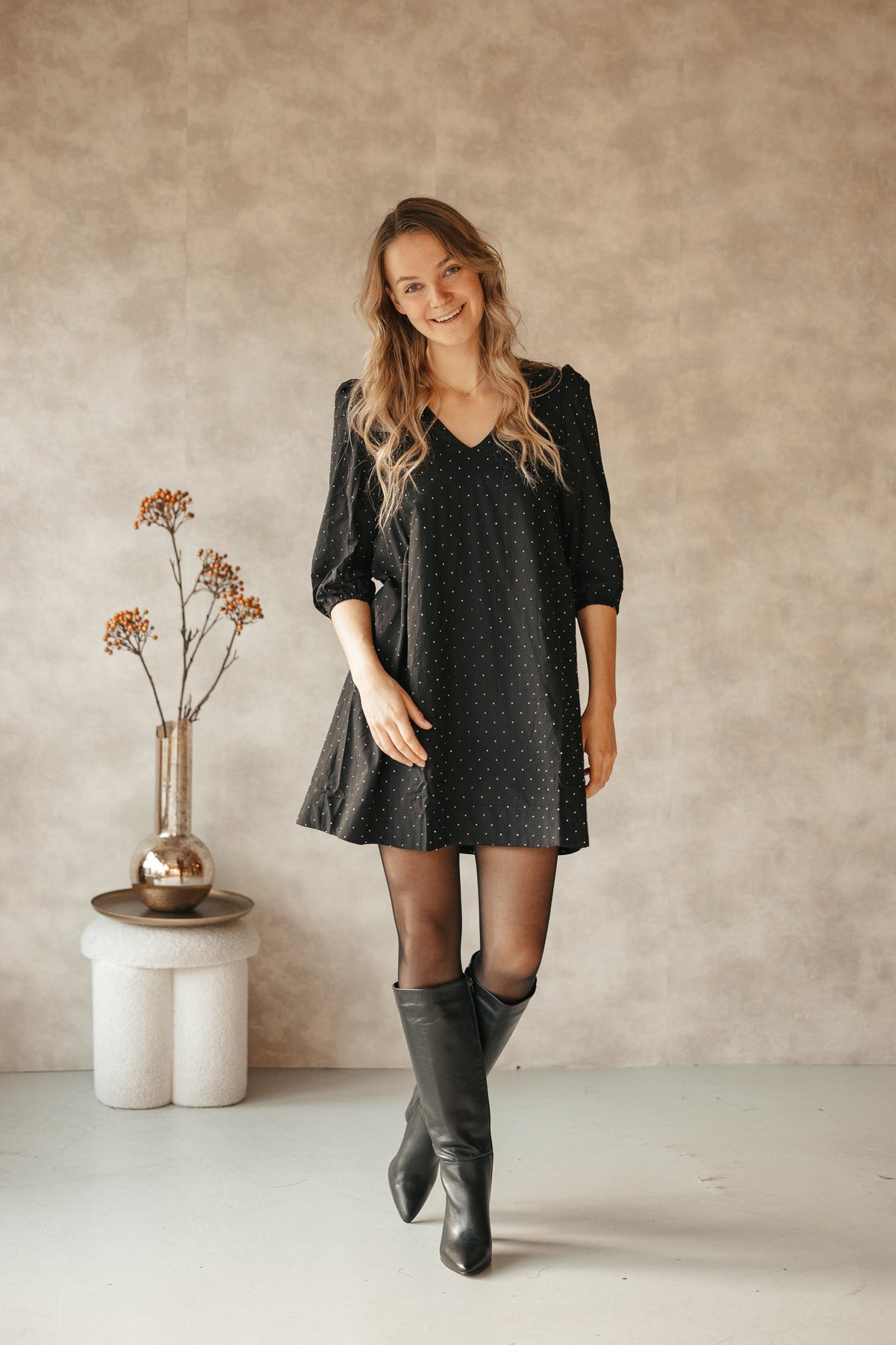 Objrigini 3/4 sleeve dress black - Bij Keesje