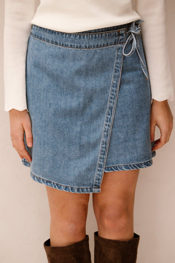 Objrosie MW denim short wrap skirt noos - Bij Keesje - Object - rok