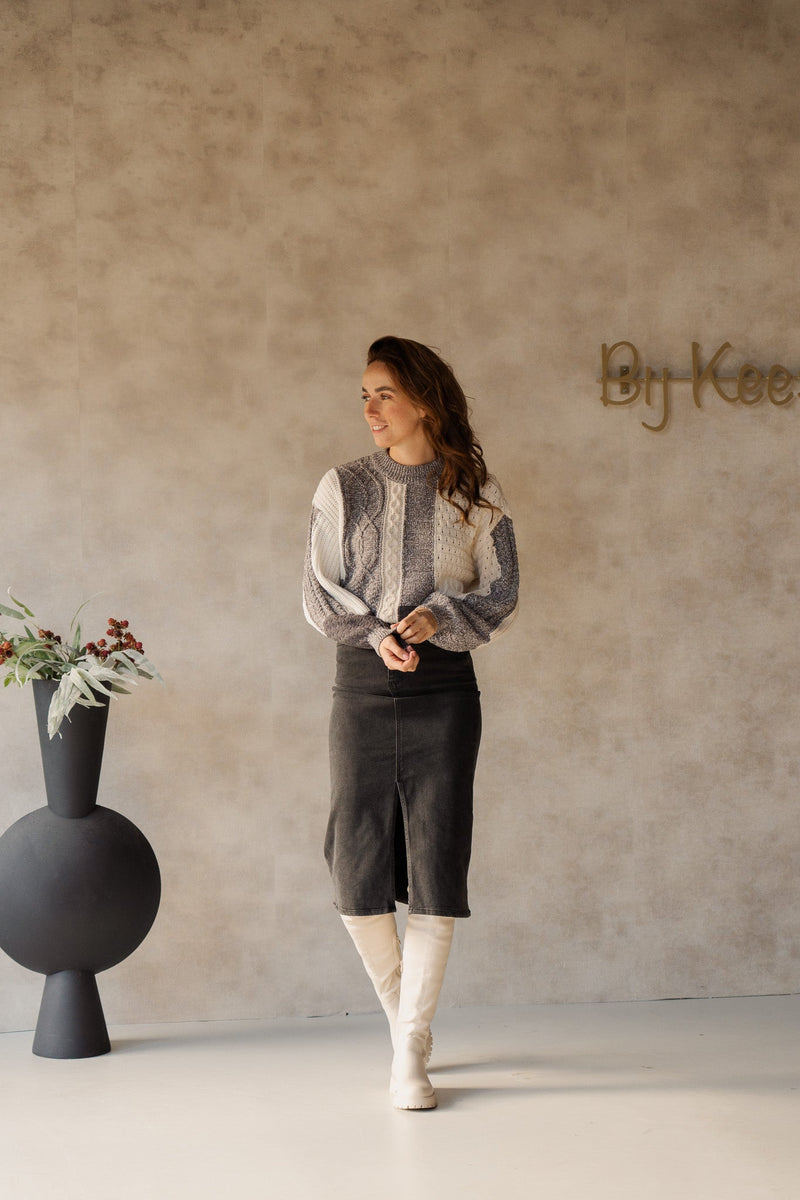 Objrush knit pullover white sand/grey - Bij Keesje