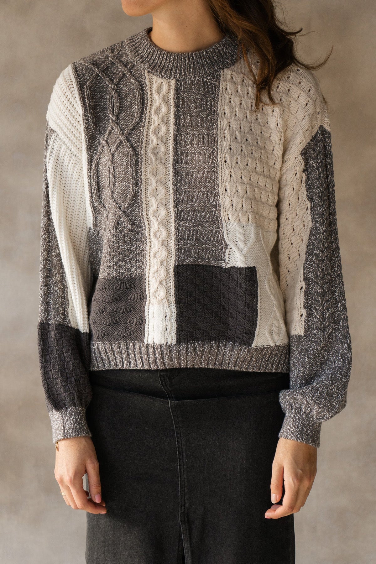 Objrush knit pullover white sand/grey - Bij Keesje