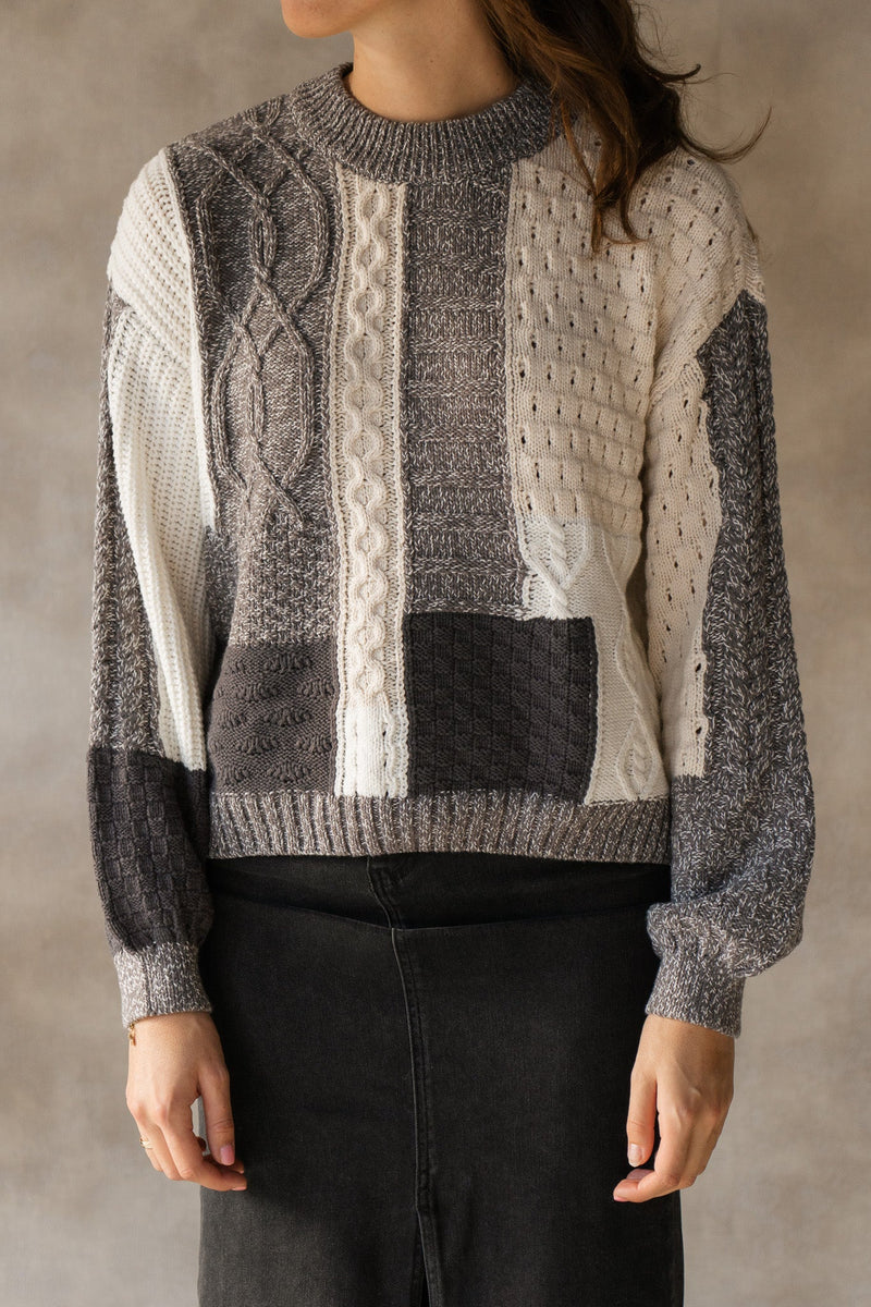 Objrush knit pullover white sand/grey - Bij Keesje