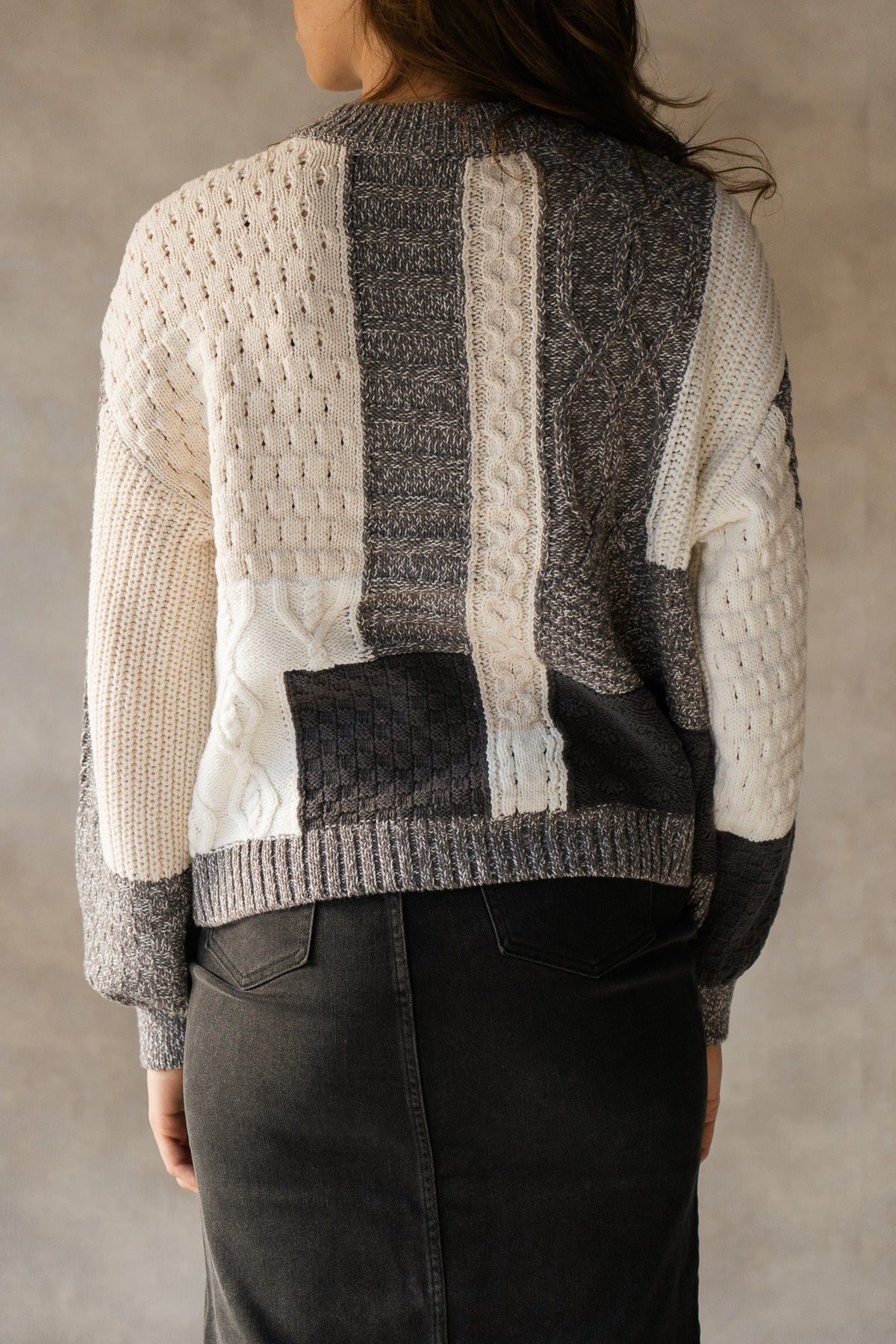 Objrush knit pullover white sand/grey - Bij Keesje