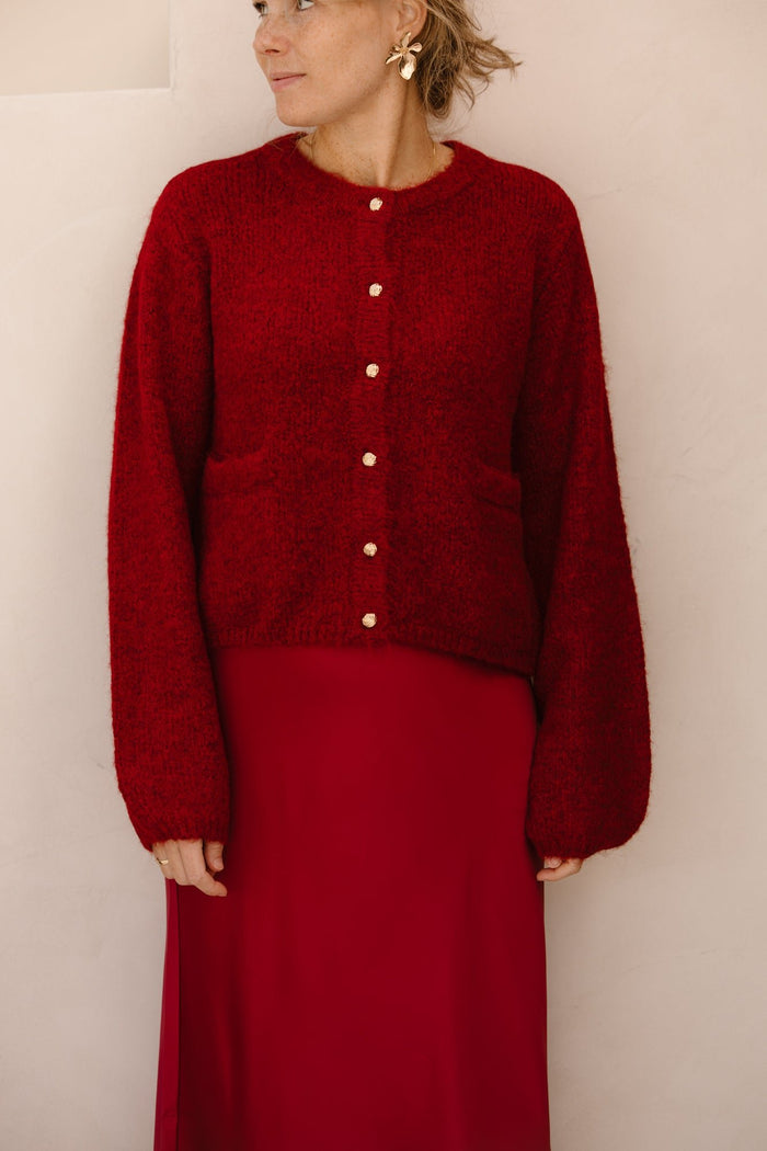 Objsaggia knit cardigan bordeaux - Bij Keesje - Object