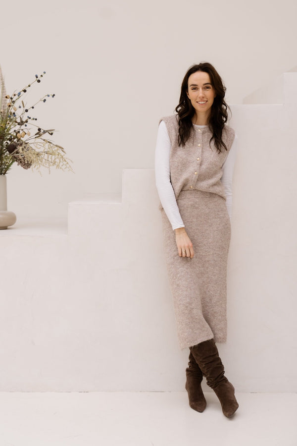 Objsaggia knit vest cardigan humus melange - Bij Keesje - Object