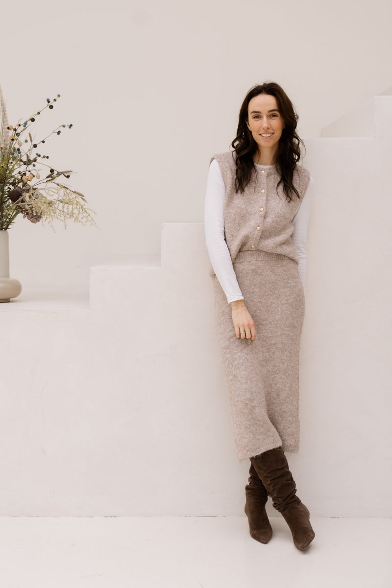 Objsaggia knit vest cardigan humus melange - Bij Keesje - Object