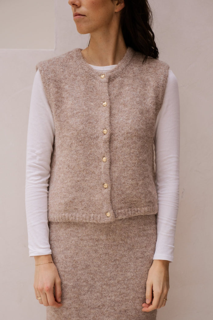 Objsaggia knit vest cardigan humus melange - Bij Keesje - Object