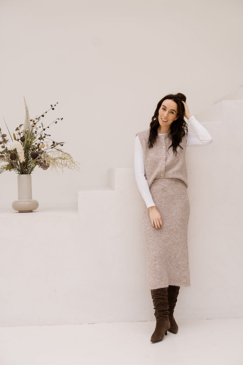 Objsaggia knit vest cardigan humus melange - Bij Keesje - Object