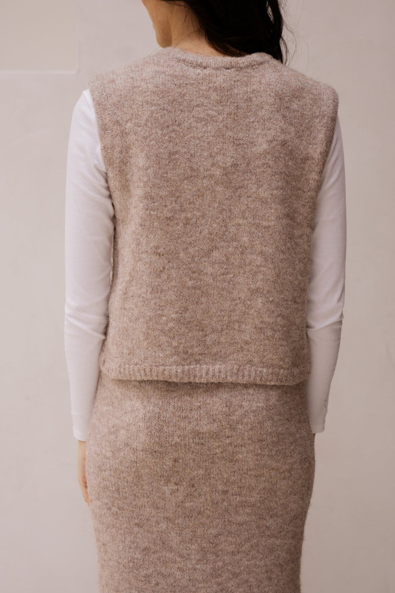 Objsaggia knit vest cardigan humus melange - Bij Keesje - Object