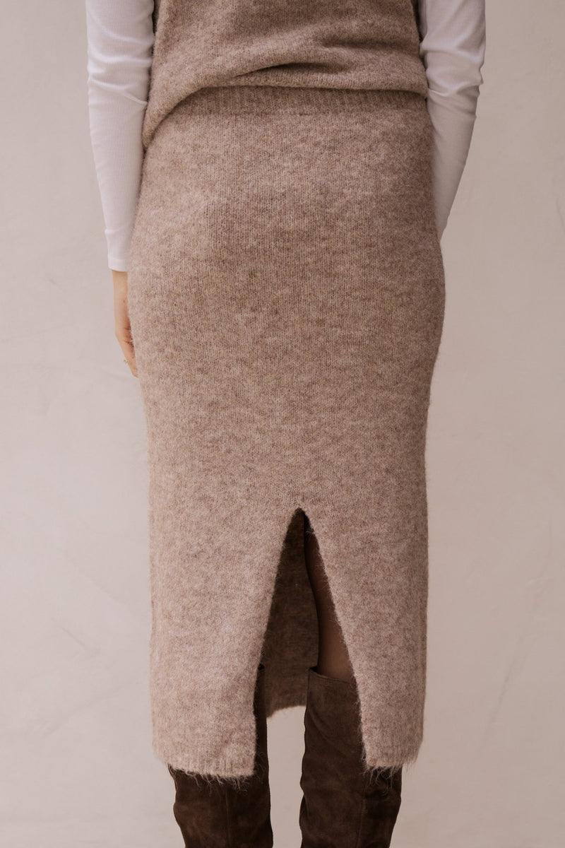 Objsaggia RE midi knit skirt Humus Melange - Bij Keesje - Object