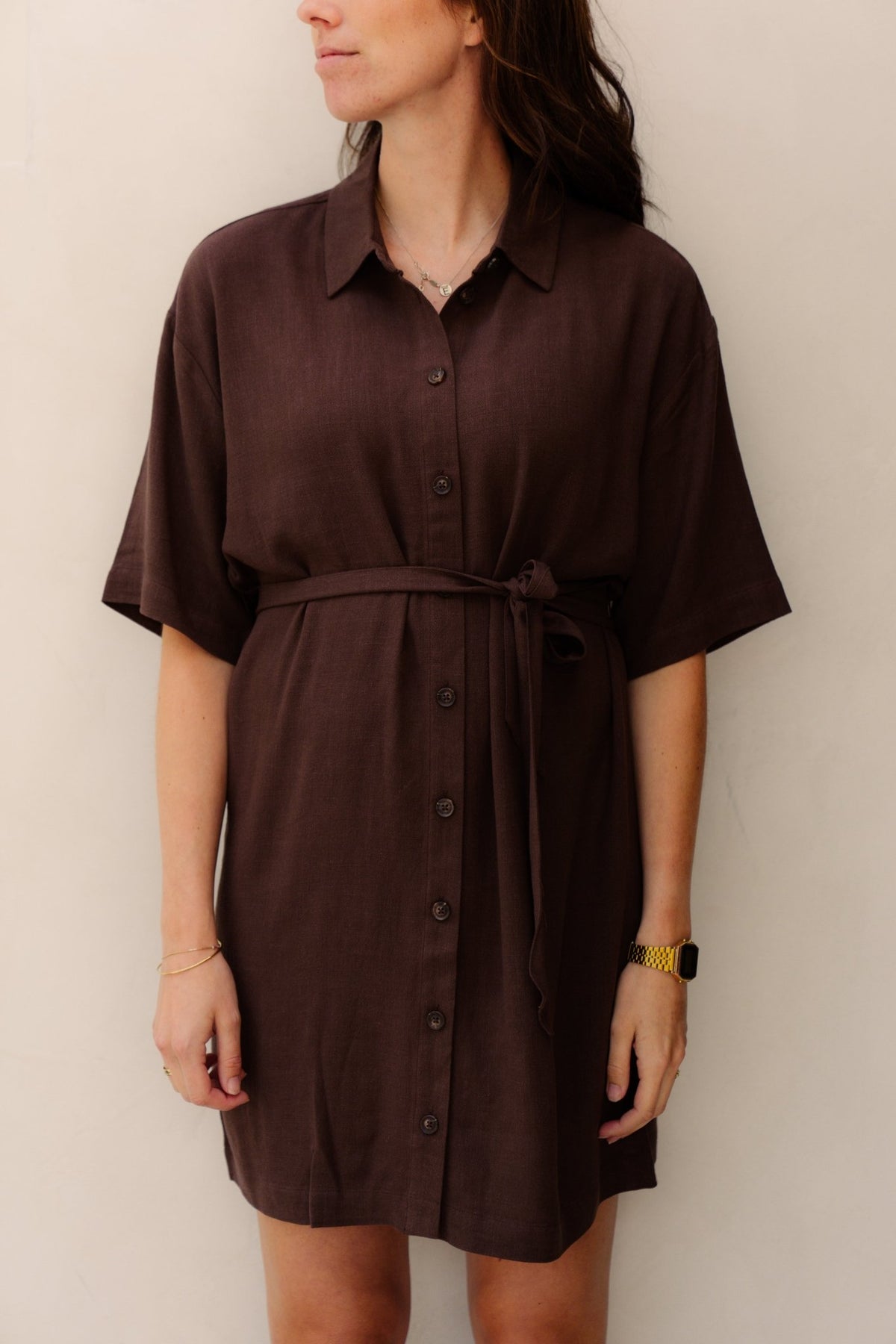 Objsanne 2/4 LO Shirt Dress Noos Seal Brown - Bij Keesje - Object - Jurk