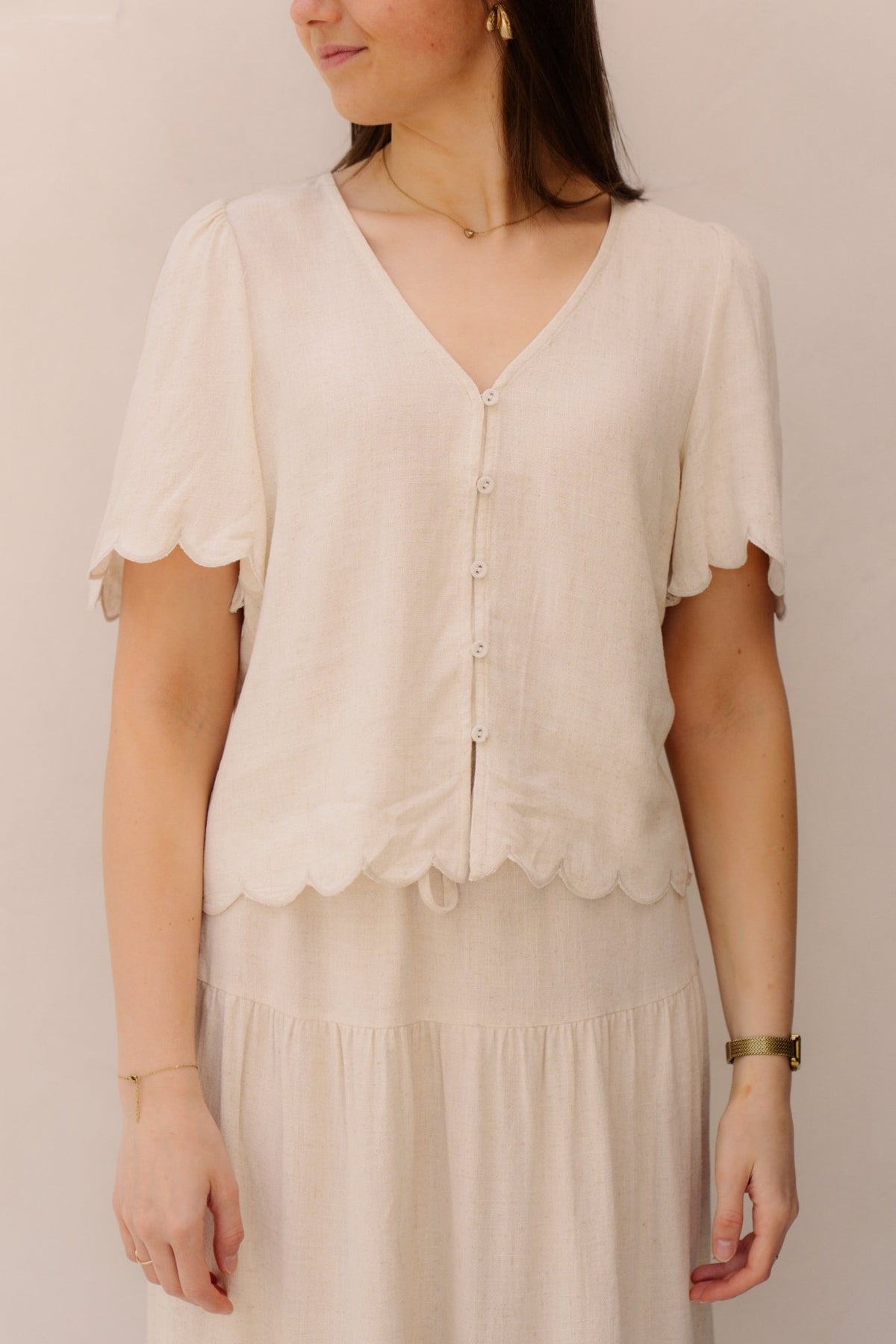 Objsanne 2/4 LO V - Neck Top Noos Sandshell - Bij Keesje - Object - top