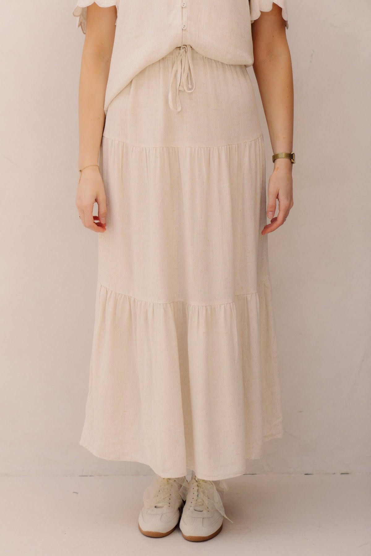 Objsanne MW Long Layer Skirt Noos Sandshell - Bij Keesje - Object - rok