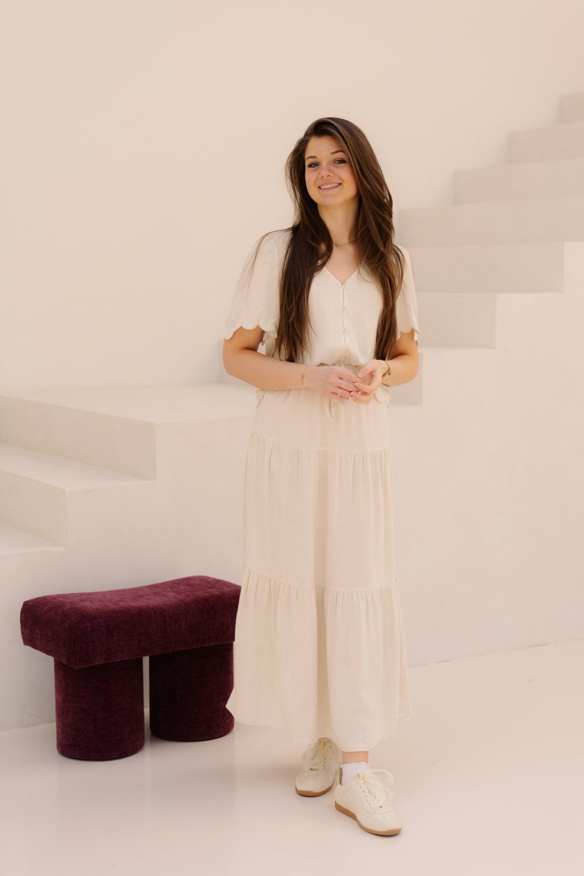 Objsanne MW Long Layer Skirt Noos Sandshell - Bij Keesje - Object - rok