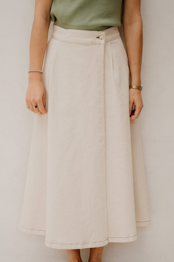 Objsina MW Long Denim Skirt Beige - Bij Keesje - Object - rok