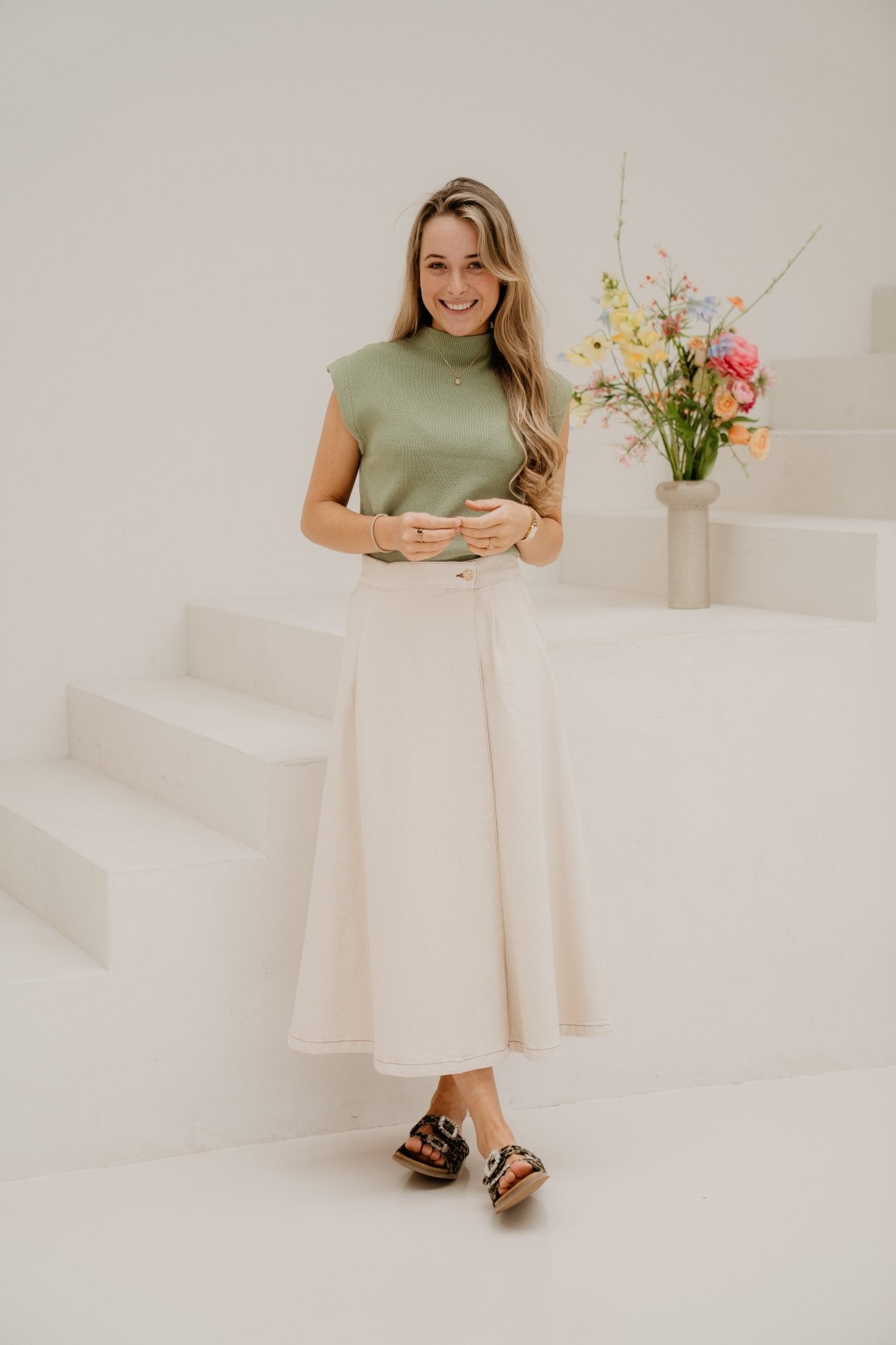 Objsina MW Long Denim Skirt Beige - Bij Keesje - Object - rok