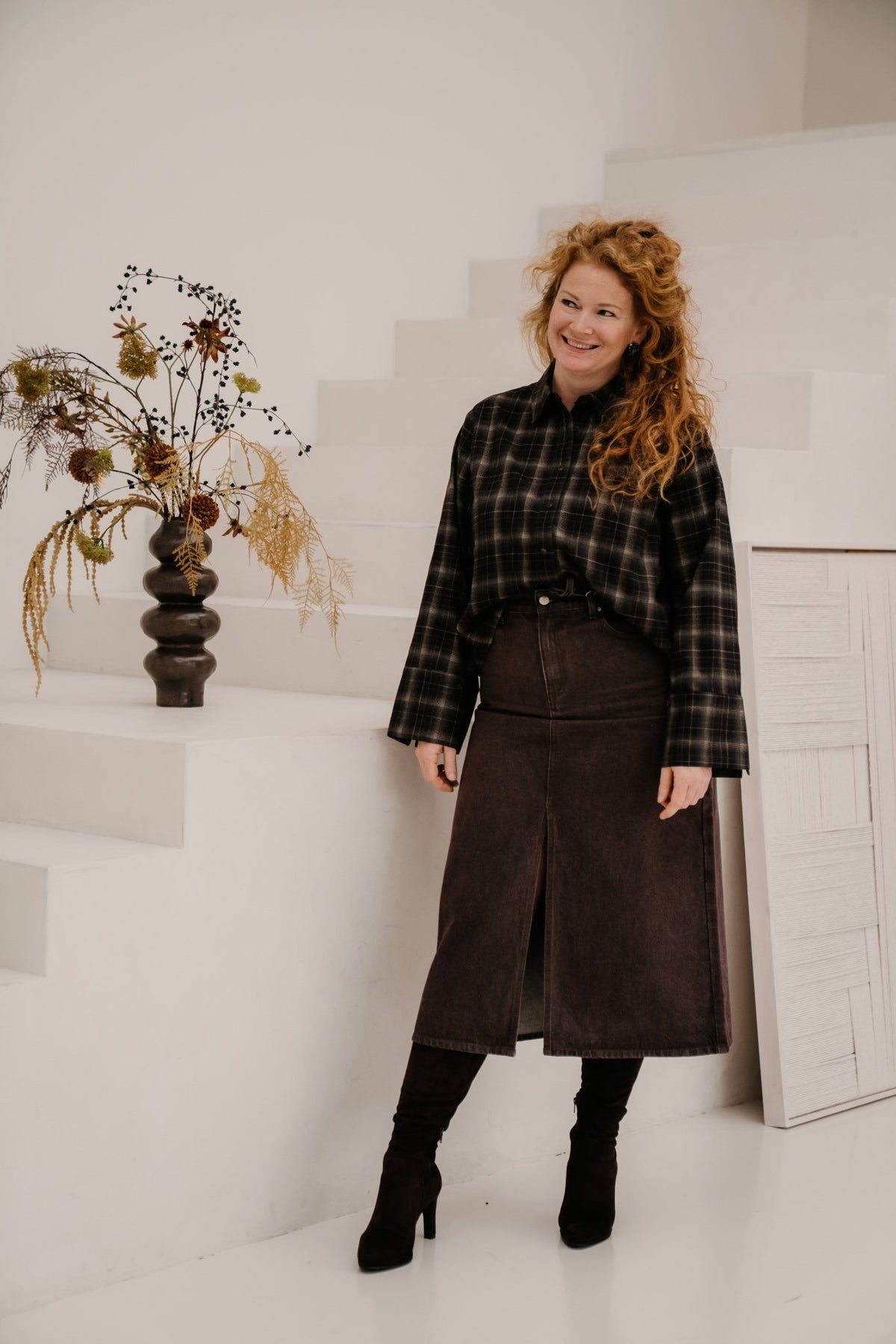 Objsuffi midi denim skirt Seal brown - Bij Keesje - Object - Rok
