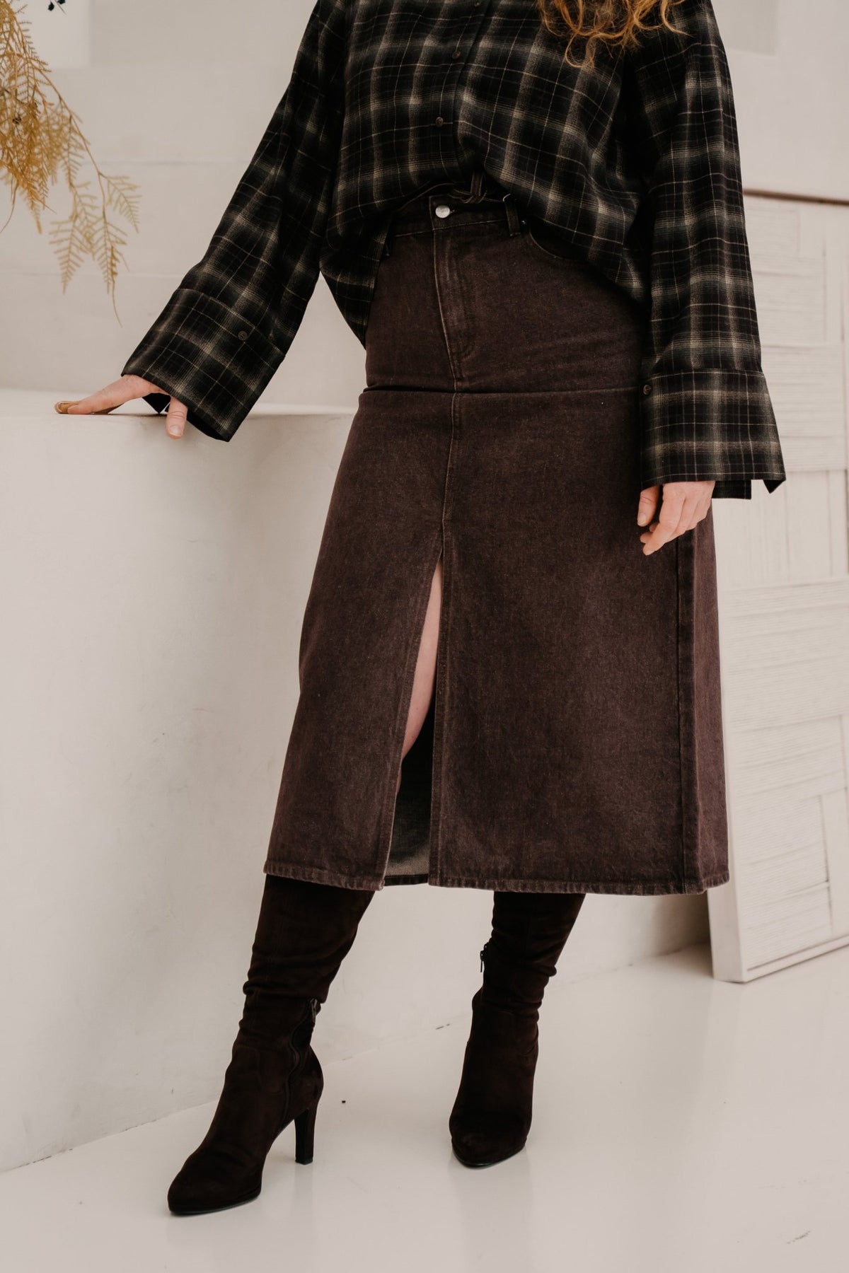 Objsuffi midi denim skirt Seal brown - Bij Keesje - Object - Rok