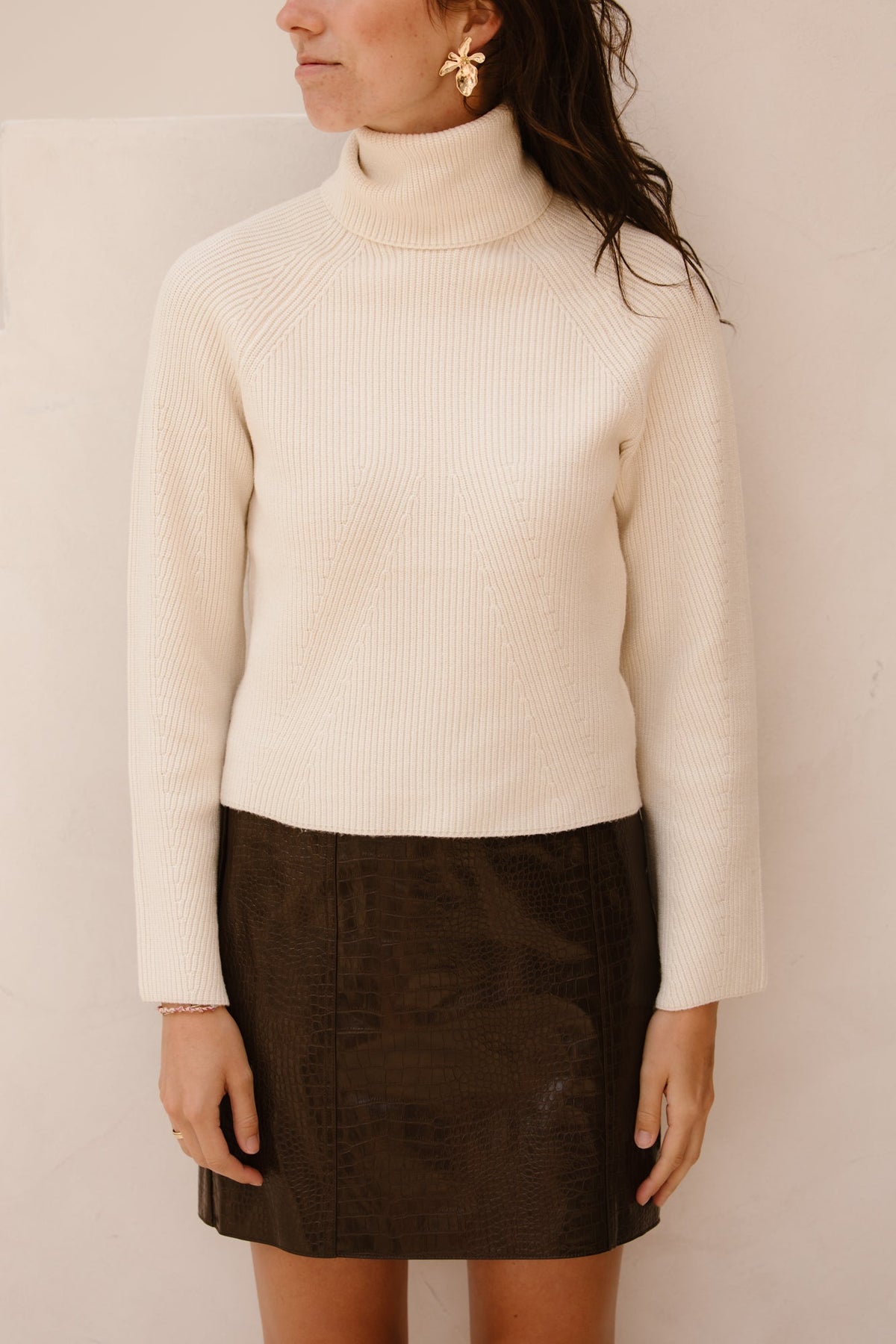 Objviola LS rollneck knit noos white sand - Bij Keesje - Object