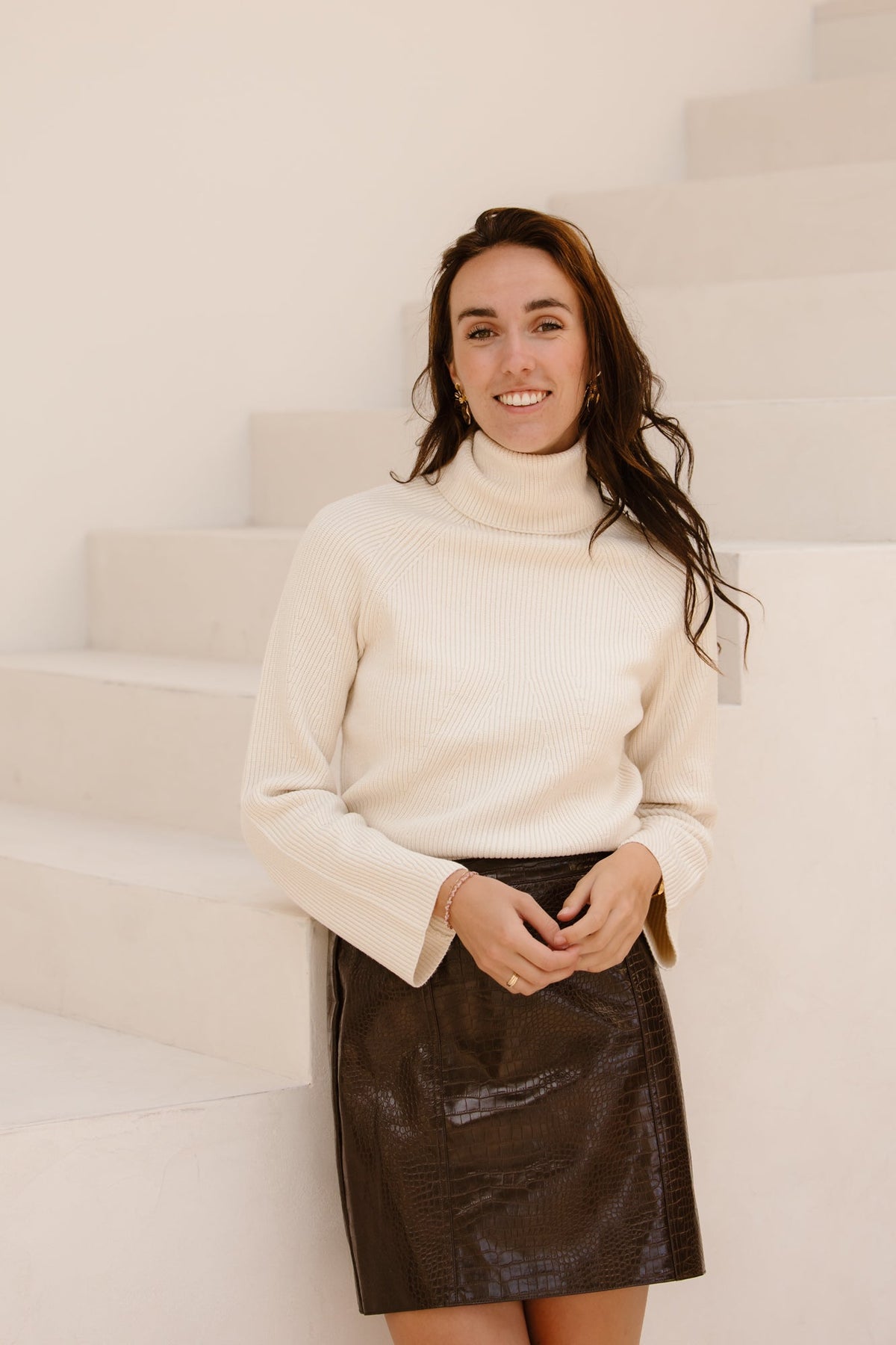 Objviola LS rollneck knit noos white sand - Bij Keesje - Object