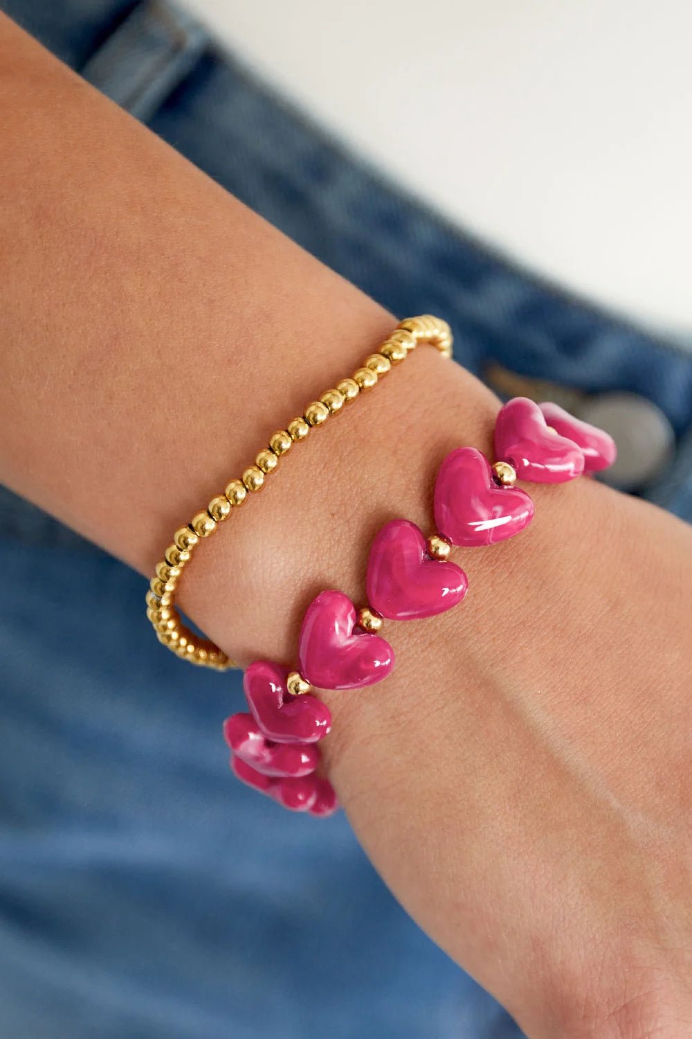Olga armband hartjes roze - Bij Keesje - Bij Keesje - accessoires