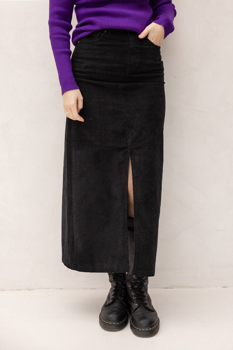 Olia skirt black rib SP - Bij Keesje