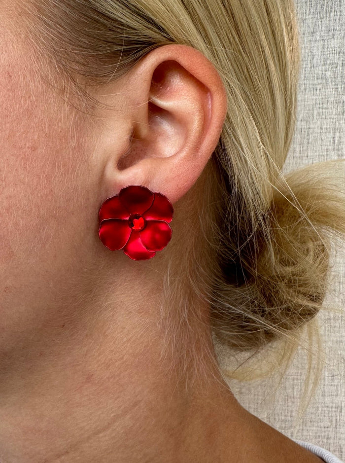 Oorbellen Flower Small Earrings Red Metallic - Bij Keesje - BOW19