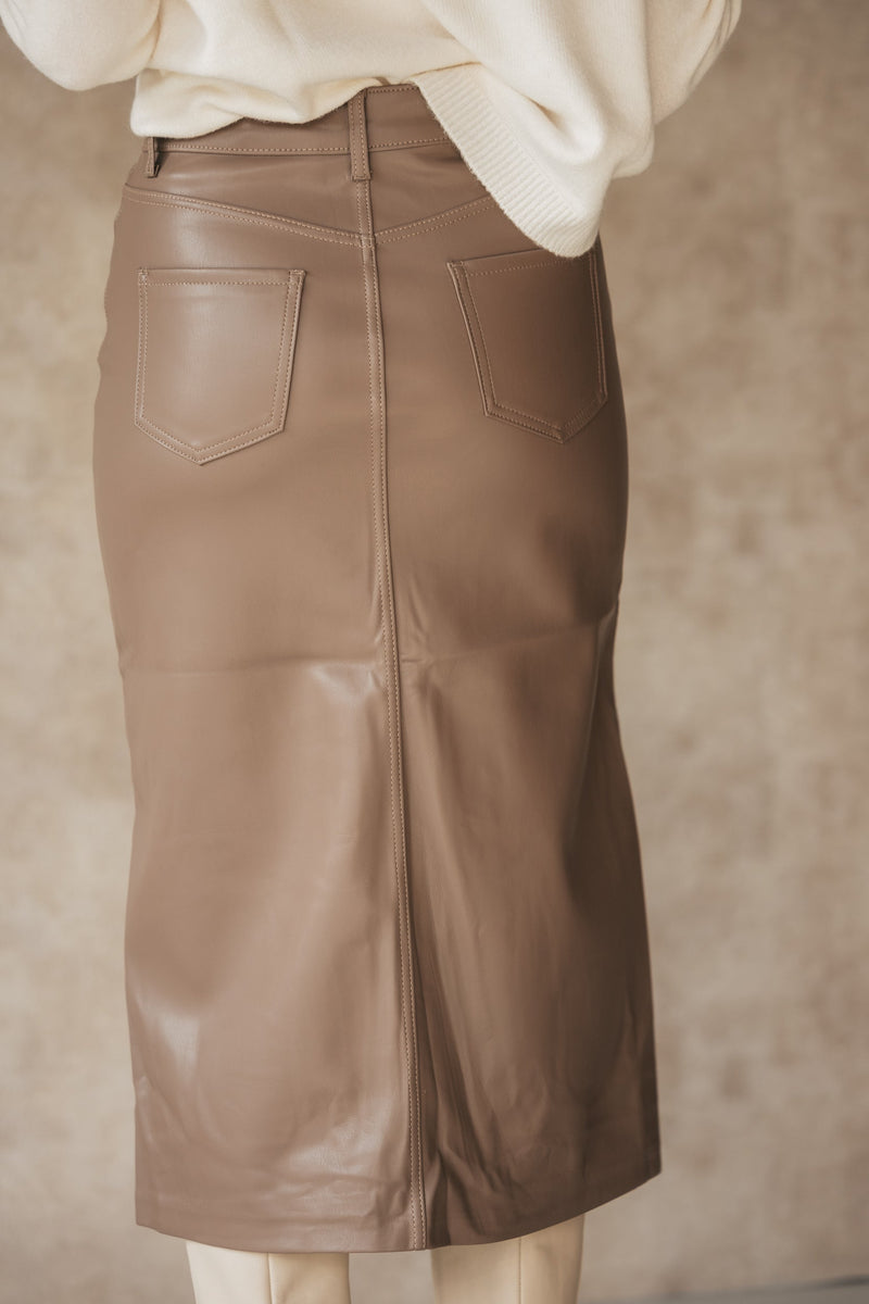 Ora leather skirt taupe - Bij Keesje