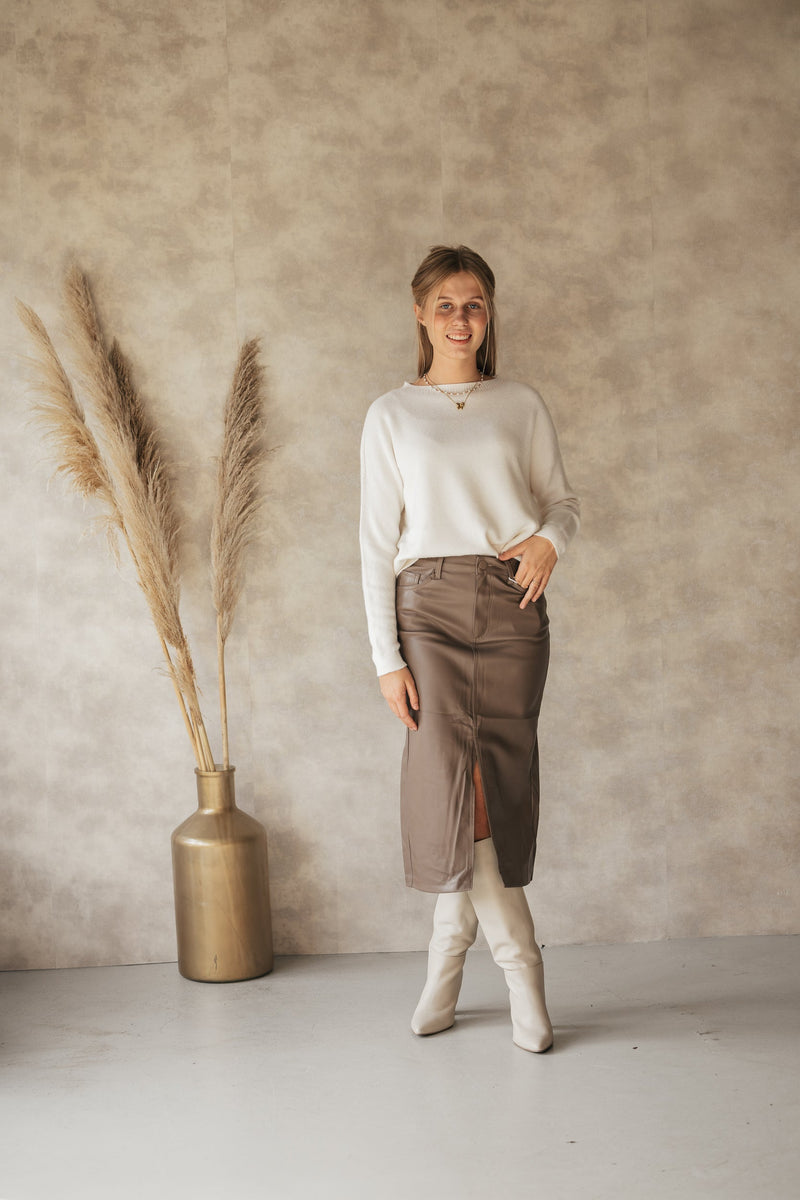 Ora leather skirt taupe - Bij Keesje