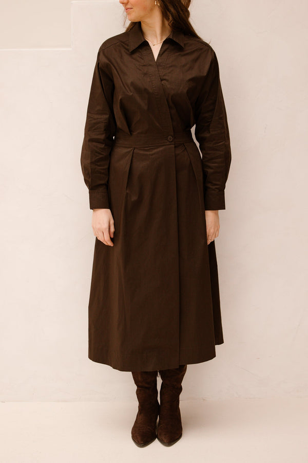 Ottana poplin dress chocolate brown NN - Bij Keesje - Neo Noir - jurk