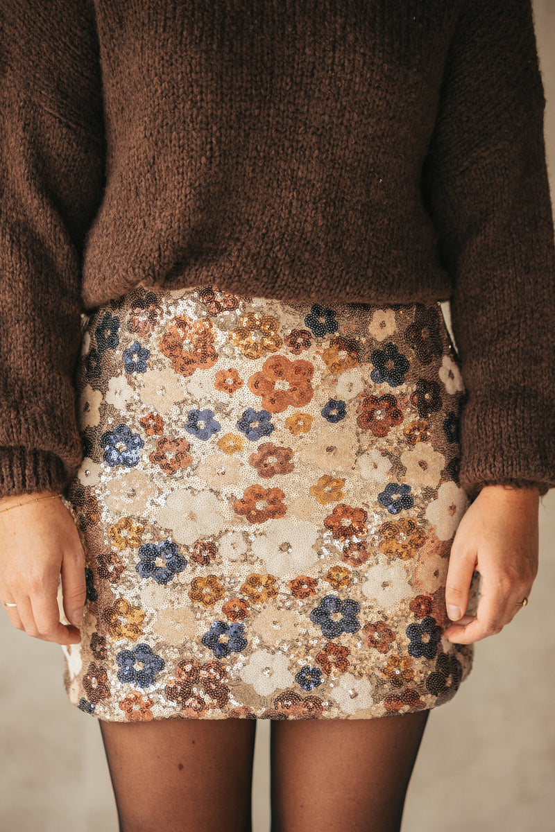 Paillet flower skirt multi brown - Bij Keesje