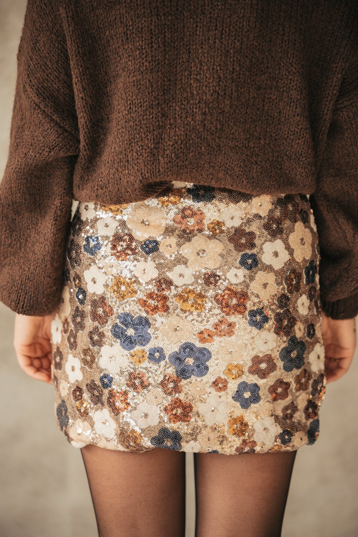 Paillet flower skirt multi brown - Bij Keesje