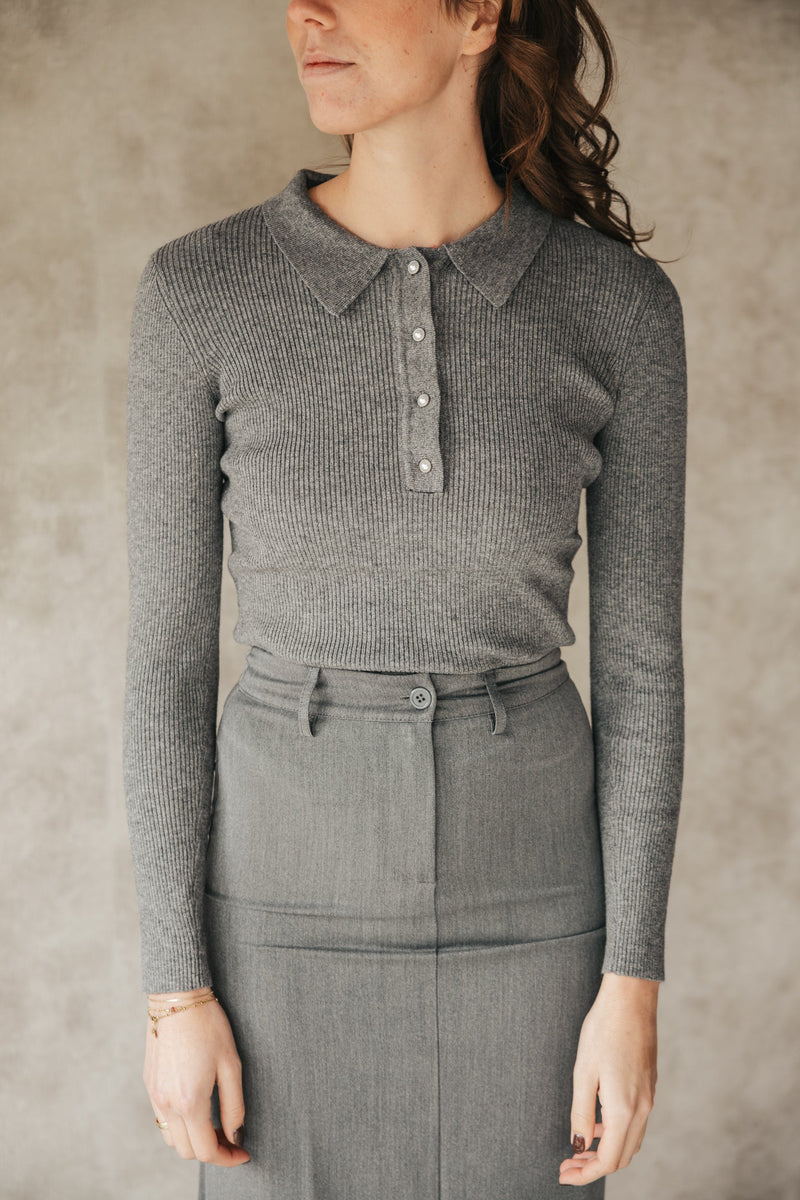 Panama knit blouse dark grey melange - Bij Keesje