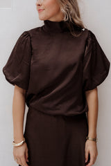 Parisa Heavy Sateen Blouse Dark Brown