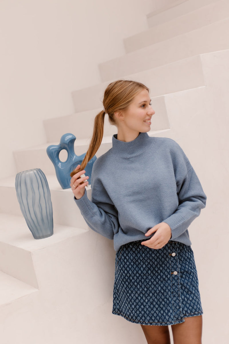 Paulina knit blouse smoke blue - Bij Keesje - Neo Noir