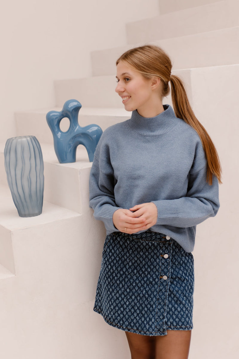 Paulina knit blouse smoke blue - Bij Keesje - Neo Noir