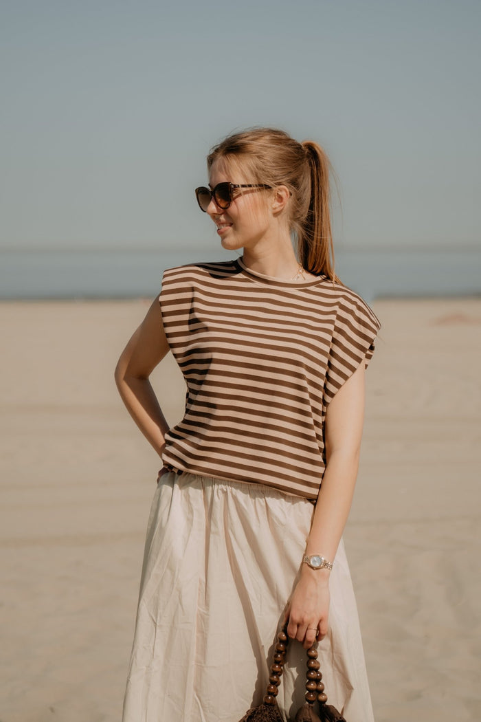 Perle Stripe Shirt Brown/Beige - Bij Keesje - Bij Keesje - Top