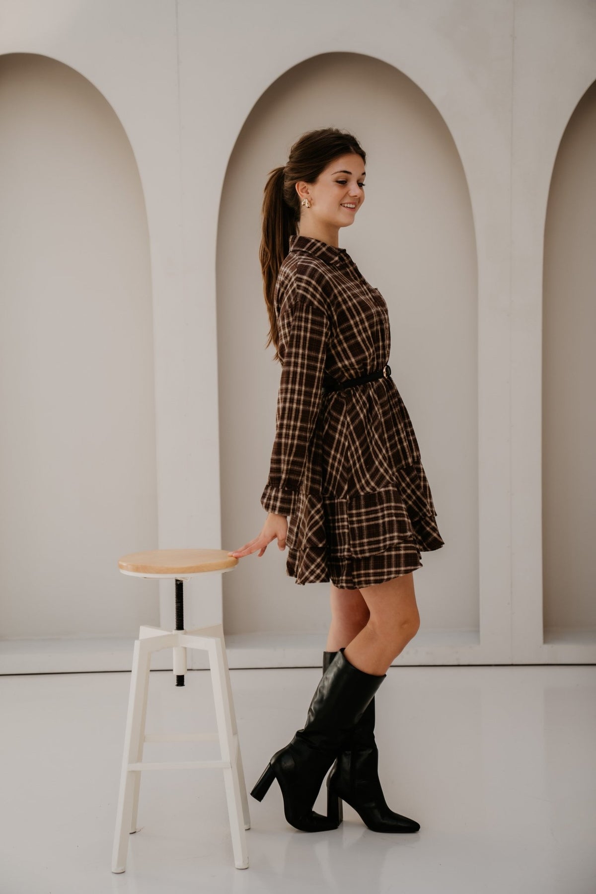 Pien dress check coffee - Bij Keesje - Bij Keesje - Jurk