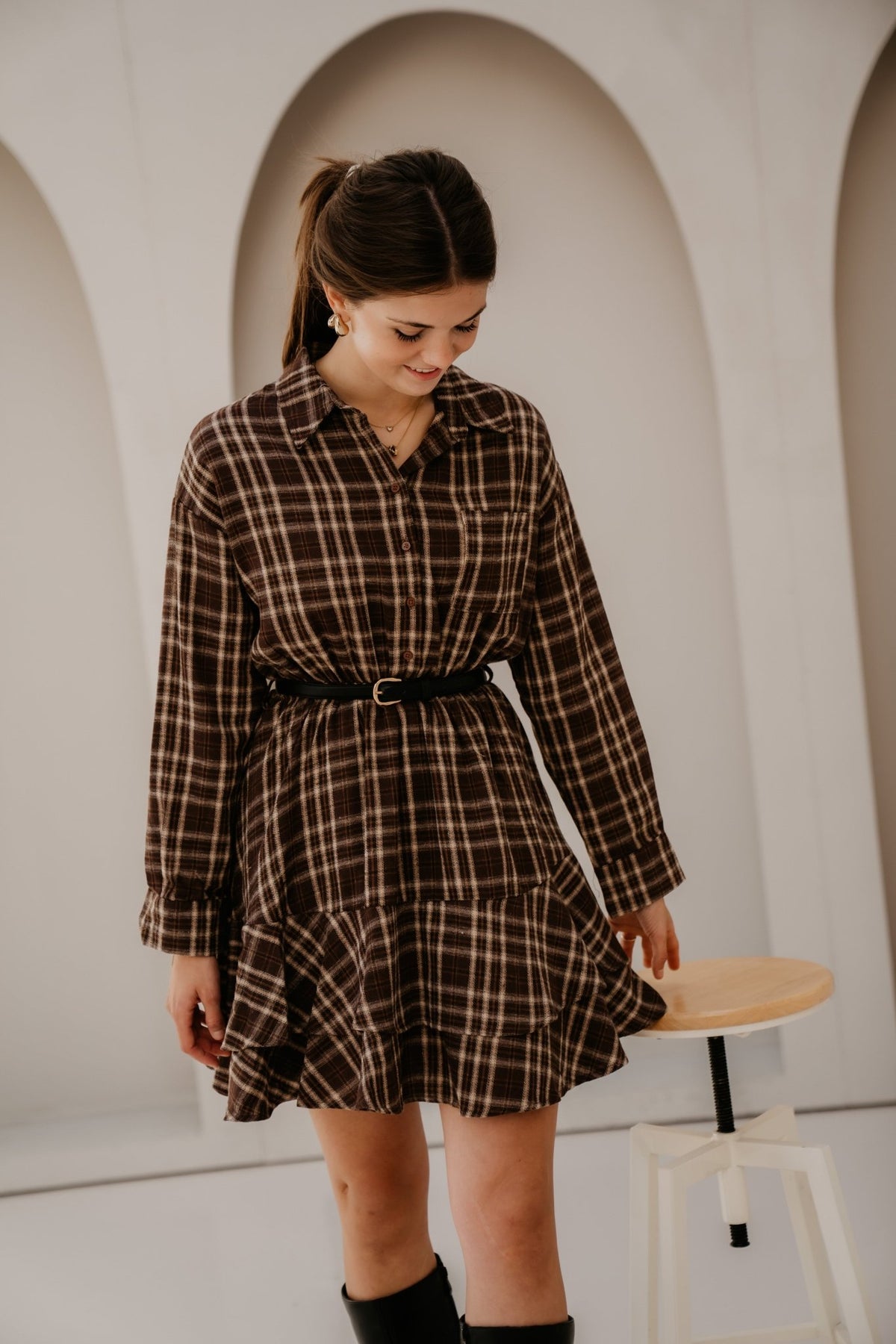 Pien dress check coffee - Bij Keesje - Bij Keesje - Jurk