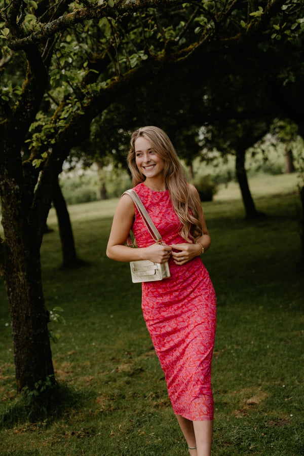 Pleun print mesh jurk rood/roze - Bij Keesje - Bij Keesje - Jurk