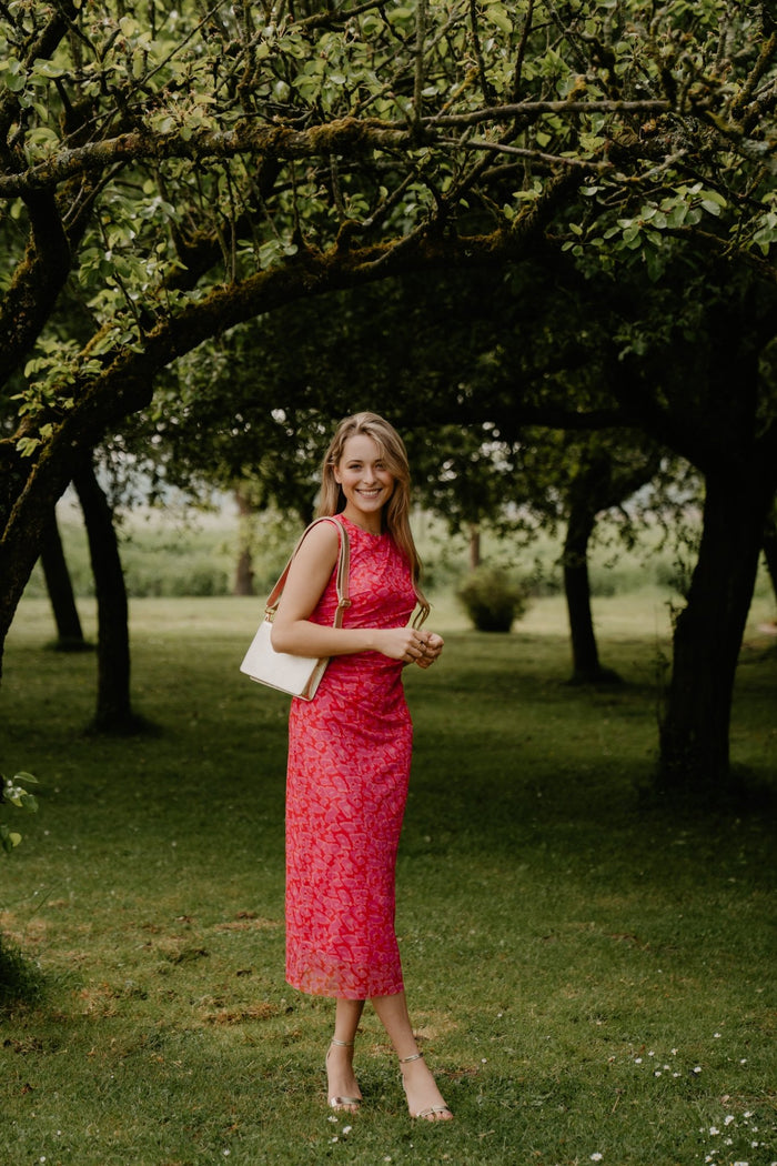 Pleun print mesh jurk rood/roze - Bij Keesje - Bij Keesje - Jurk