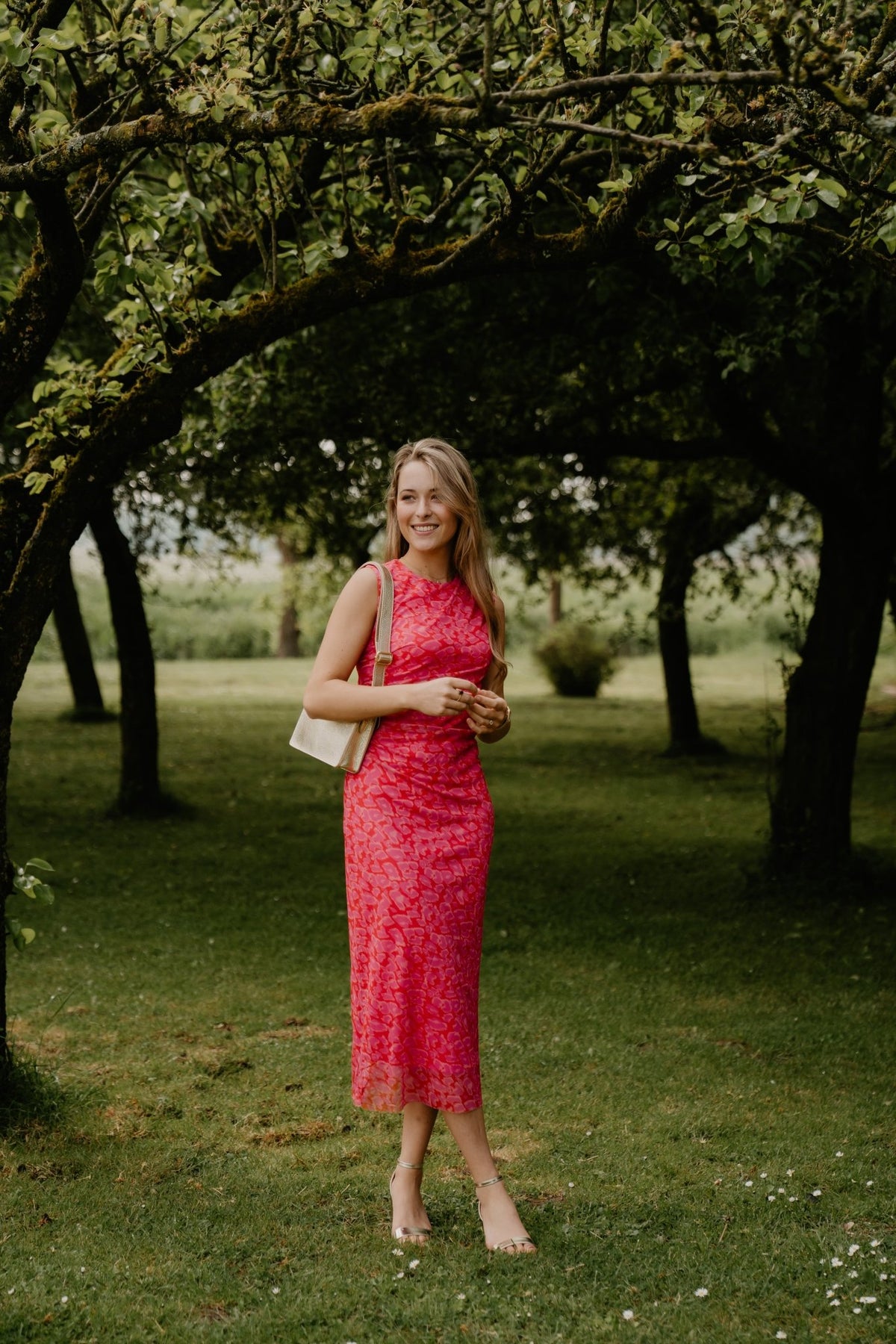 Pleun print mesh jurk rood/roze - Bij Keesje - Bij Keesje - Jurk
