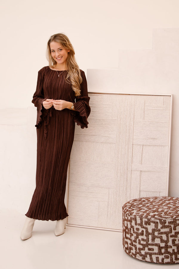Plisse dress brown - Bij Keesje - Bij Keesje