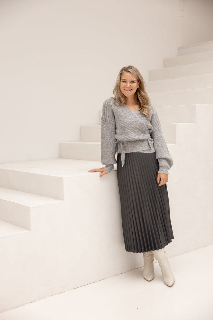 Plissé skirt vegan leather grey - Bij Keesje