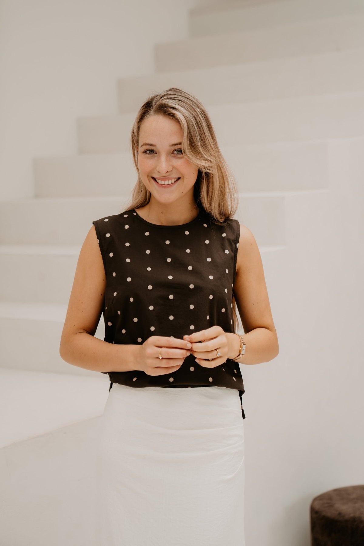 Polly Dot Top Dark Brown - Bij Keesje - Neo Noir - Top