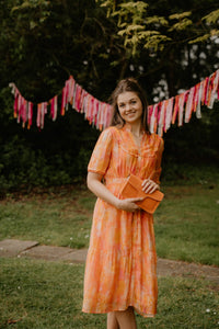 Poppy lange print jurk oranje - Bij Keesje - Bij Keesje - Jurk