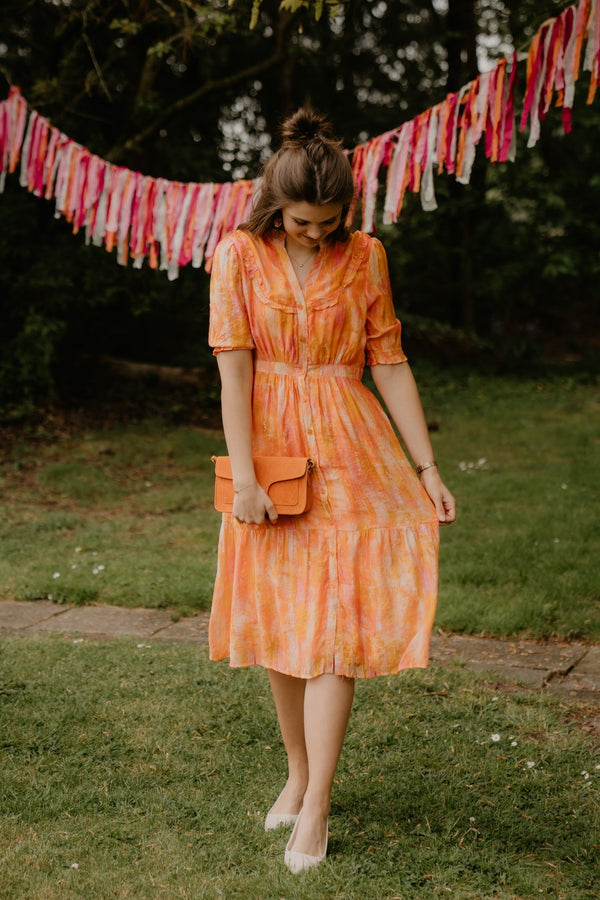 Poppy lange print jurk oranje - Bij Keesje - Bij Keesje - Jurk