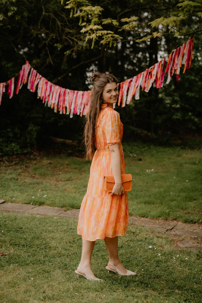 Poppy lange print jurk oranje - Bij Keesje - Bij Keesje - Jurk